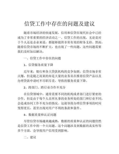 信贷工作中存在的问题及建议