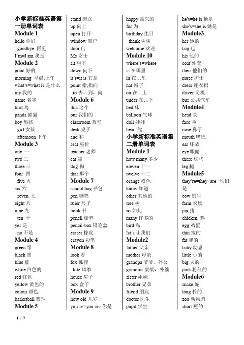 新标准小学英语第1-12册单词表(一起)外研社(重新排版过,直接打印非常好,适合五下、六年级学生复习使用)