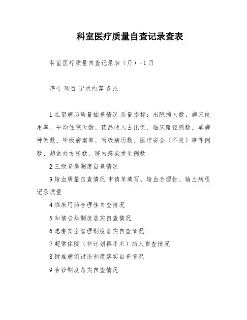 科室医疗质量自查记录查表