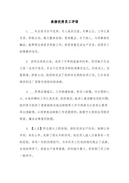 表扬优秀员工评语（2篇）