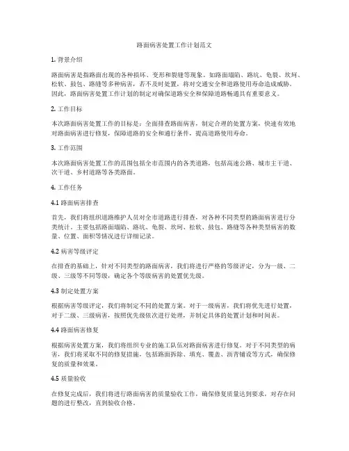 路面病害处置工作计划范文