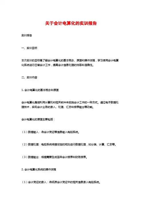 关于会计电算化的实训报告