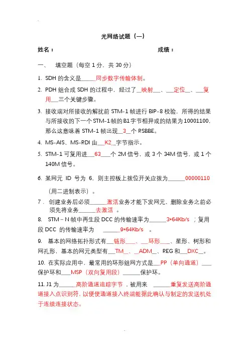 光网络试题(一)带答案