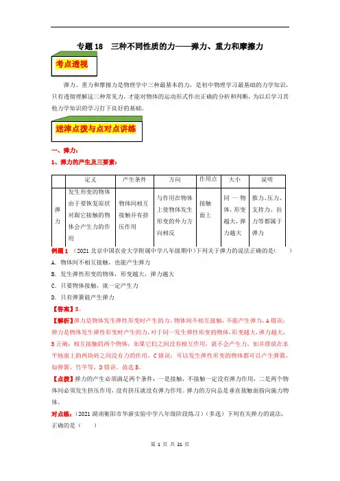 专题18  三种不同性质的力——弹力、重力和摩擦力(解析版)