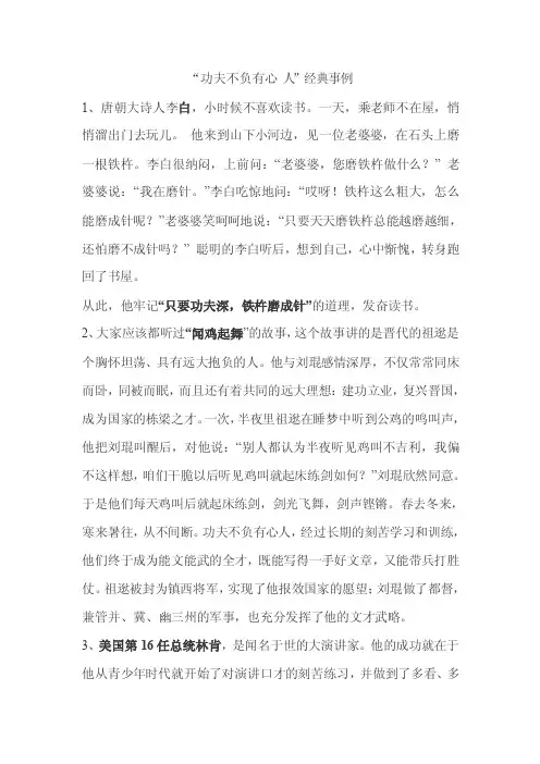 功夫不负有心人典型事例