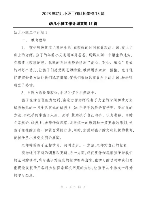 2023年幼儿小班工作计划集锦15篇