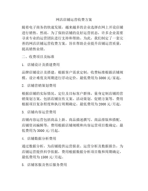 网店店铺运营收费方案