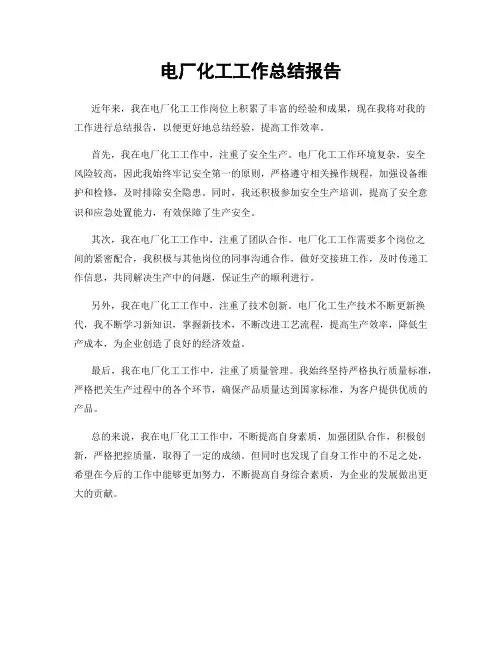 电厂化工工作总结报告