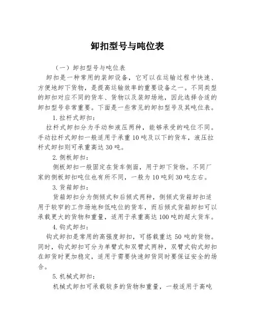 卸扣型号与吨位表3篇