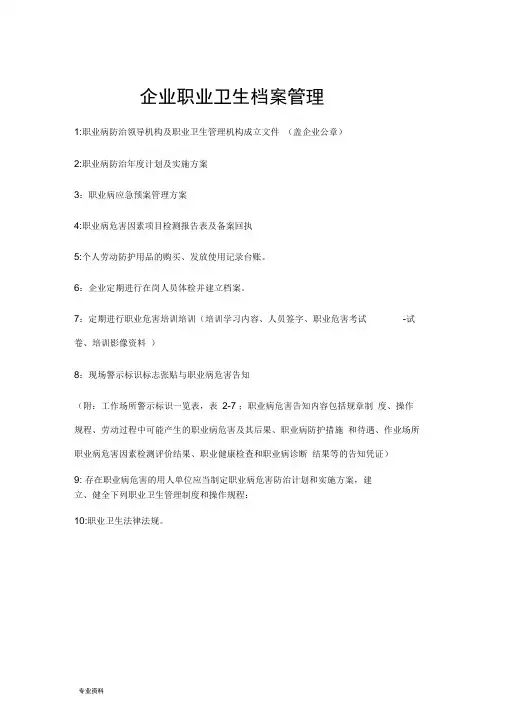 企业职业卫生档案管理模板