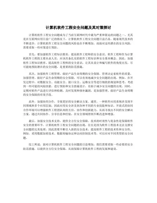 计算机软件工程安全问题及其对策探讨