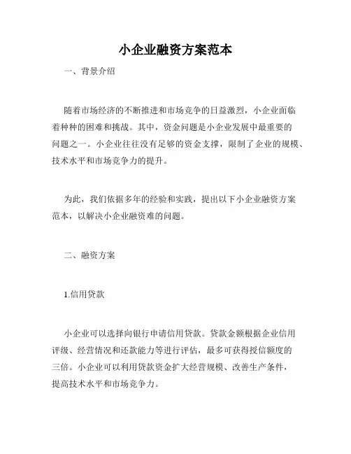 小企业融资方案范本