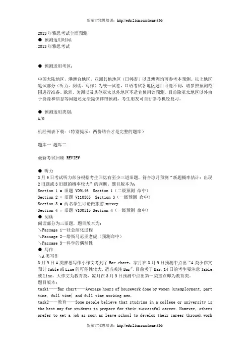 2013年雅思考试全面预测
