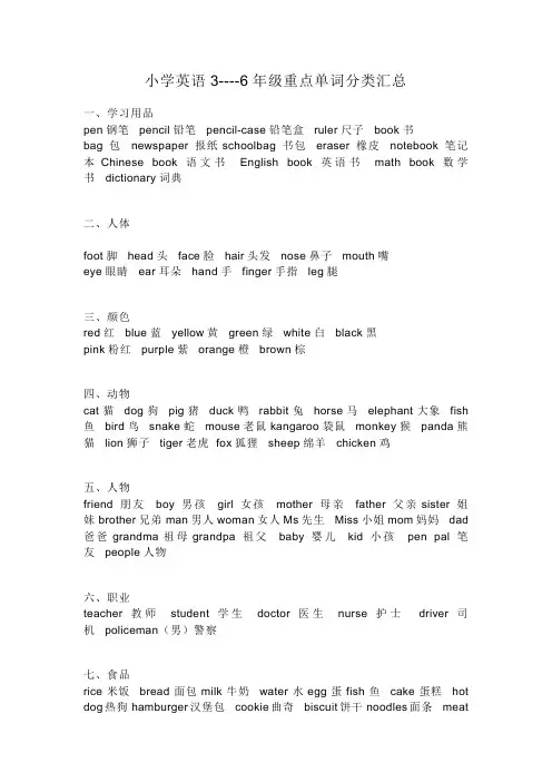 小学英语3----6年级重点单词分类汇总