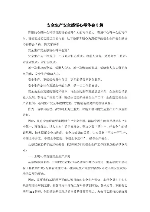 安全生产安全感悟心得体会5篇