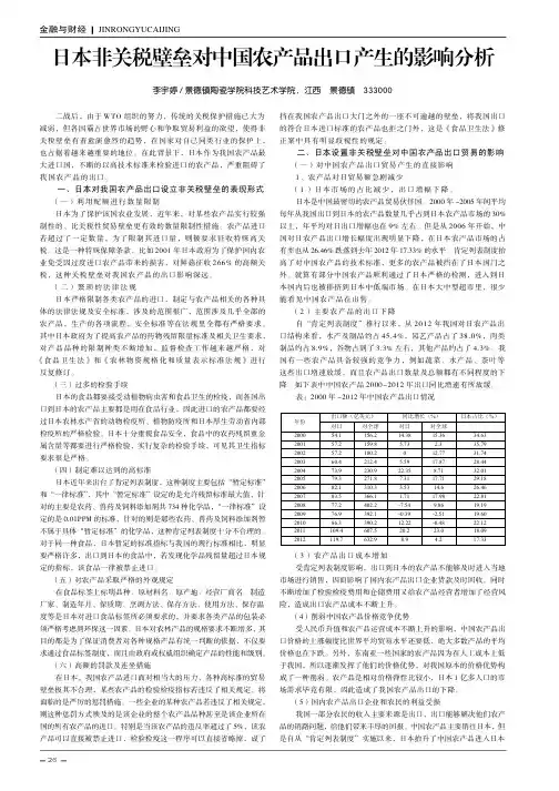 日本非关税壁垒对中国农产品出口产生的影响分析