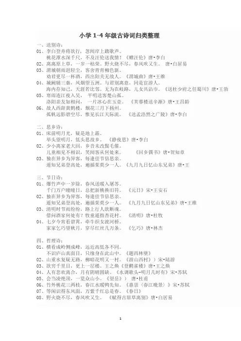 四年级古诗词大赛归类整理下发资料