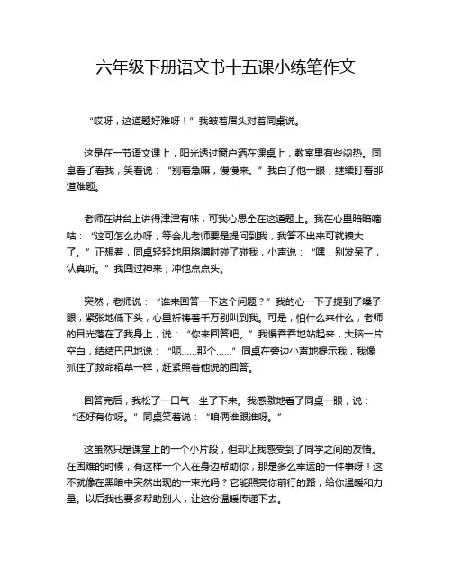 六年级下册语文书十五课小练笔作文