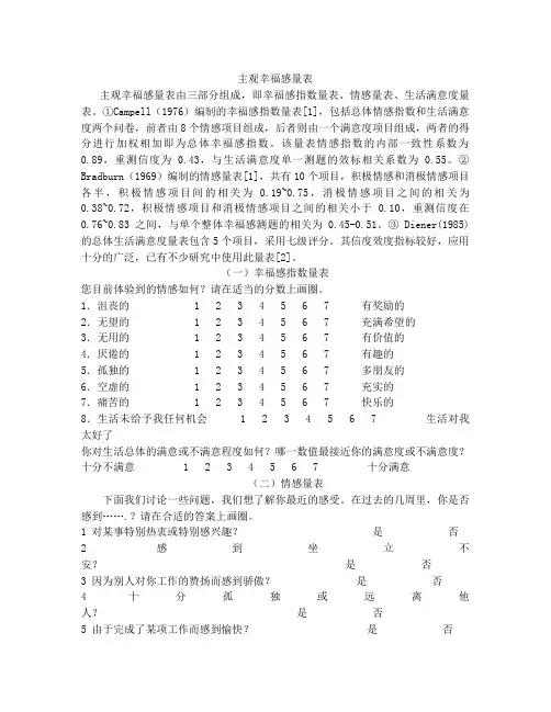 主观幸福感量表