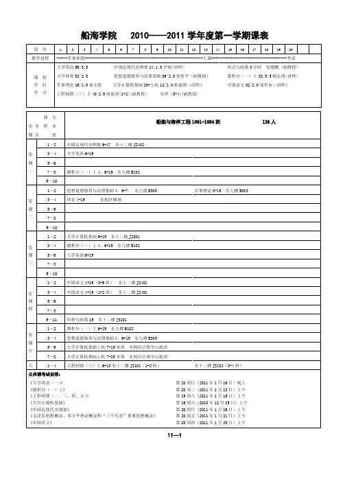 华中科技大学 船舶与海洋工程学院 2010—2011年度课程表