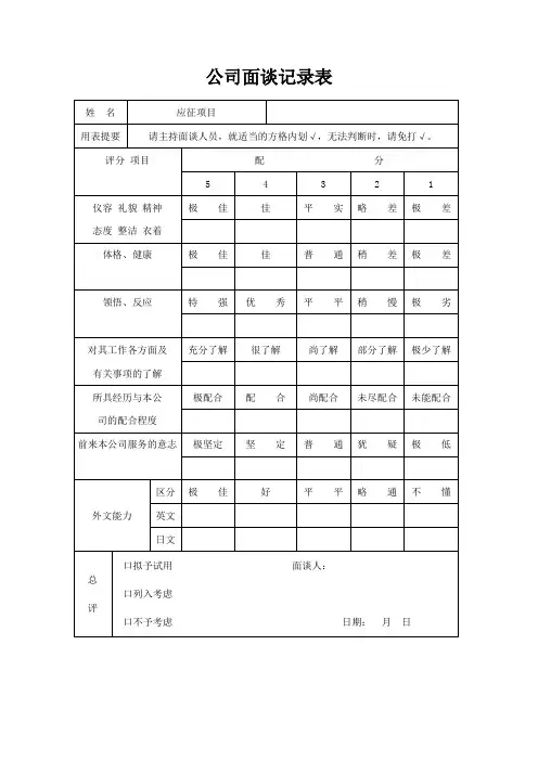 公司员工面谈记录表