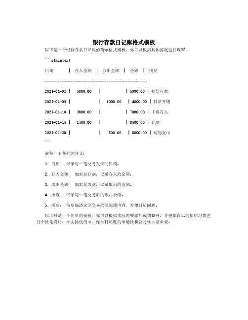 银行存款日记账格式模板