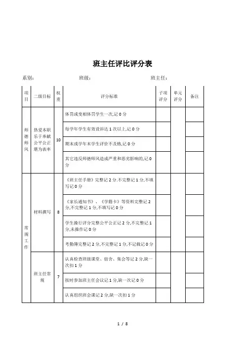 班主任评比评分表