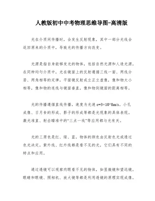人教版初中中考物理思维导图-高清版