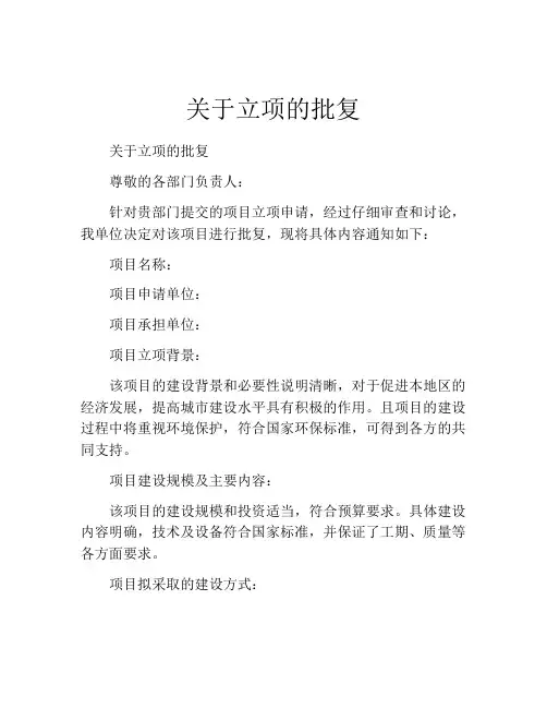 关于立项的批复