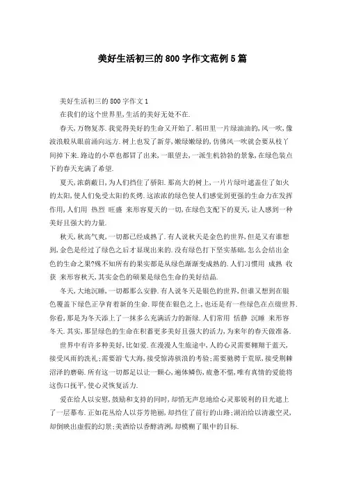 美好生活初三的800字作文范例5篇