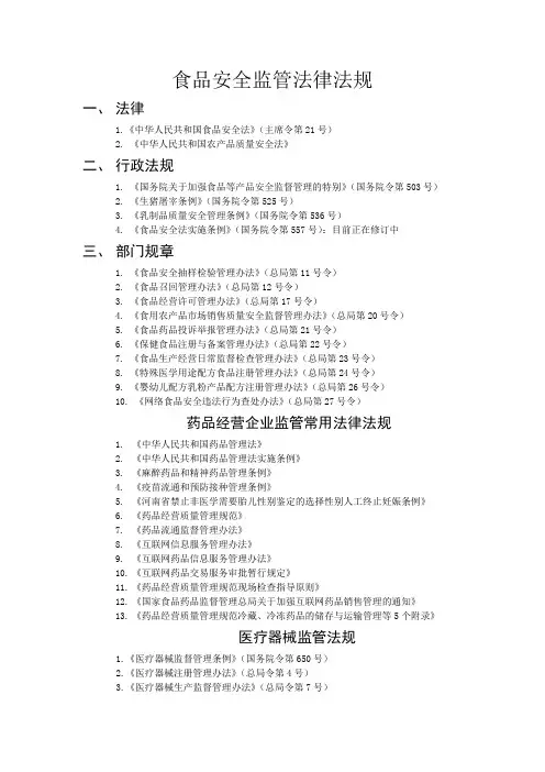 食品安全监管法律法规