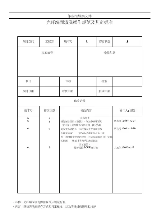 光纤端面清洗操作规范方案和判定标准