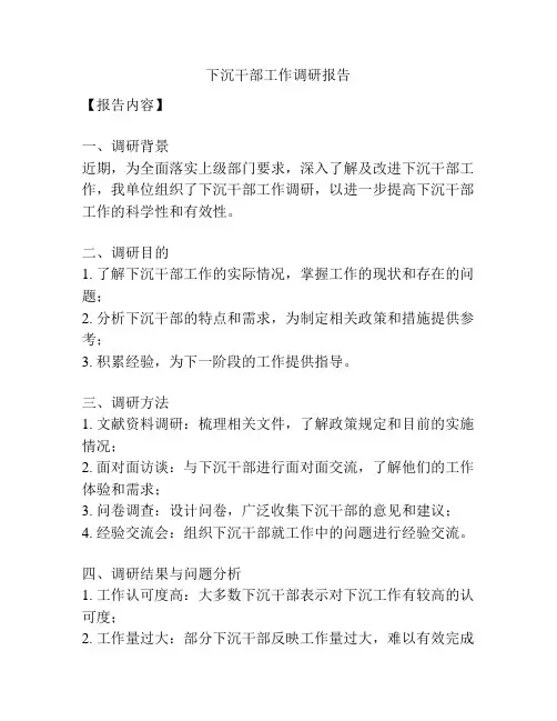 下沉干部工作调研报告