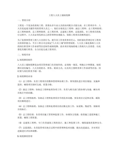 工程八大员上墙制度牌