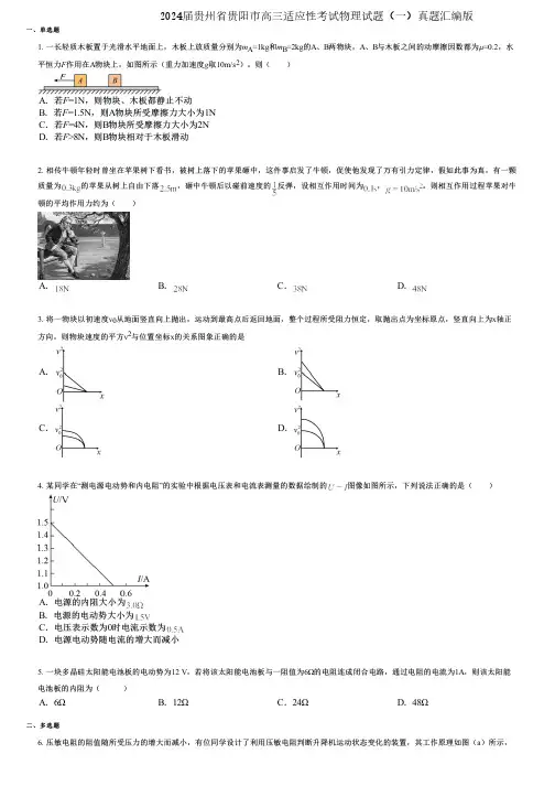 2024届贵州省贵阳市高三适应性考试物理试题(一)真题汇编版