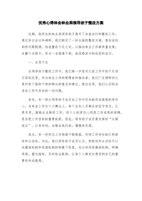 优秀心得体会林业局领导班子整改方案