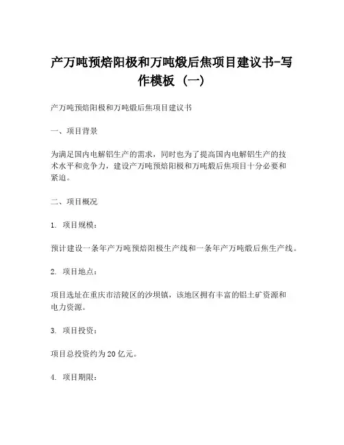 产万吨预焙阳极和万吨煅后焦项目建议书-写作模板 (一)