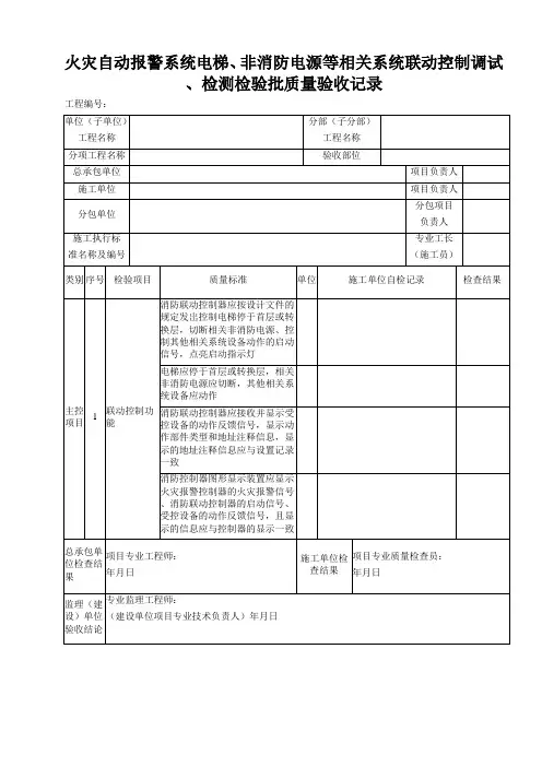 火灾自动报警系统电梯、非消防电源等相关系统联动控制调试、检测检验批质量验收记录