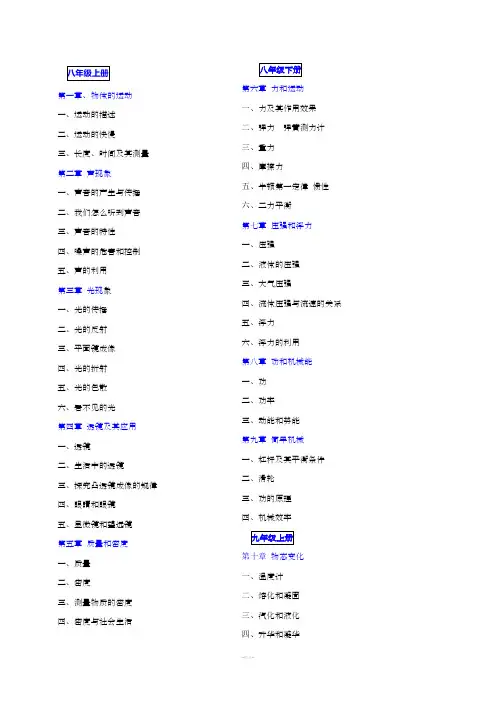 鲁教版初中物理目录