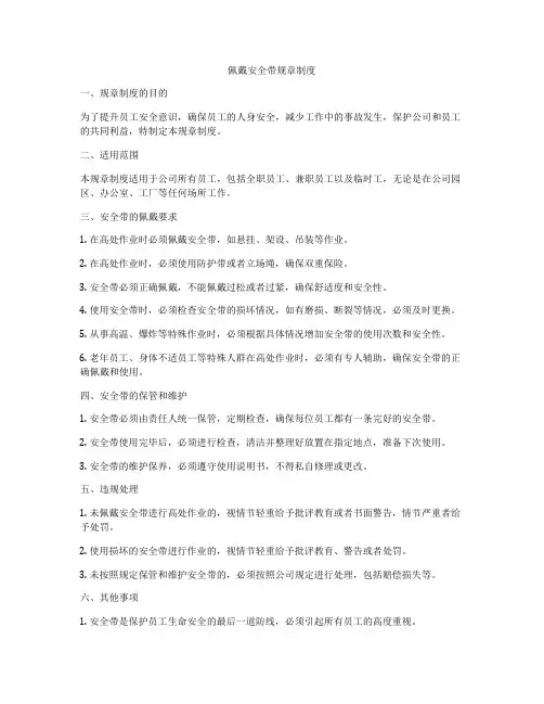 佩戴安全带规章制度