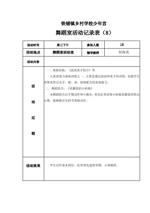 舞蹈室活动记录表