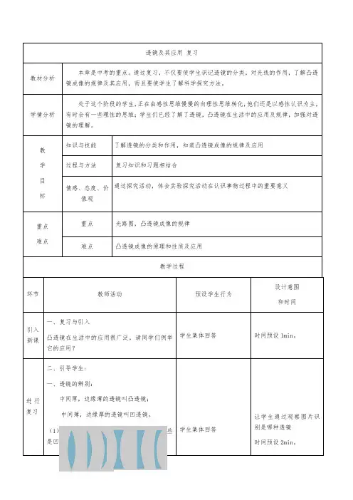 人教版八年级物理上册第五章透镜及其应用 复习