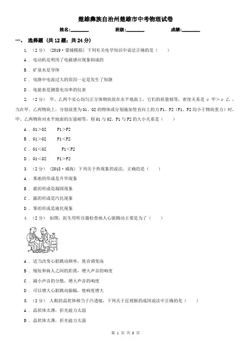 楚雄彝族自治州楚雄市中考物理试卷