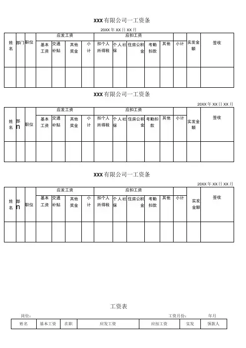 员工工资条通用模板