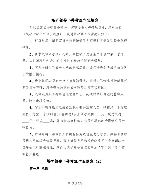 煤矿领导下井带班作业规定（5篇）
