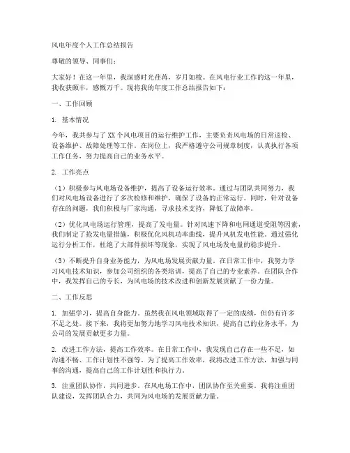 风电年度个人工作总结报告