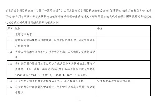 四星级饭店必备项目检查表