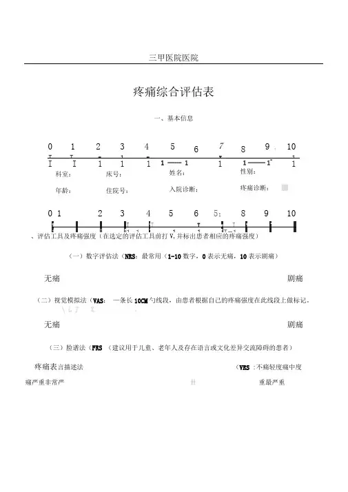 三甲医院疼痛评估表格模板