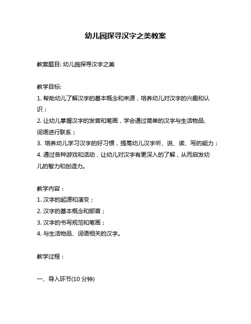 幼儿园探寻汉字之美教案