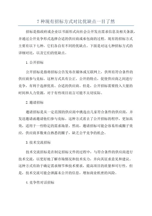 7种现有招标方式对比优缺点一目了然
